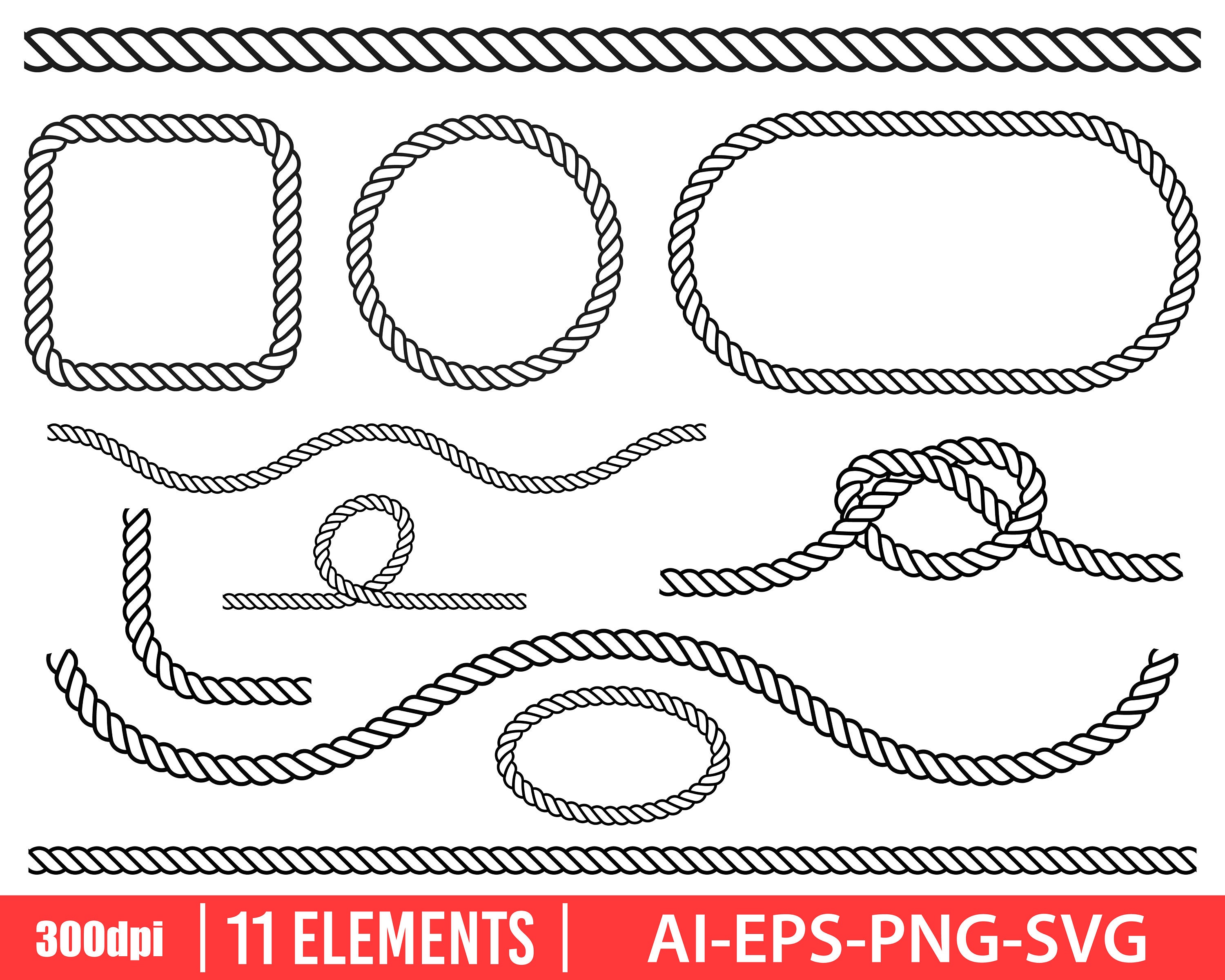 Rope clipart vector design illustration. Rope set. Vector Clipart Print