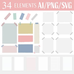 Foglio di carta colorato carta strappata clipart arte vettoriale scrapbook design grafica digitale elementi di carta strappata set di carta artigianale foglio colorato arte