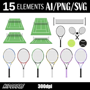 Tennisracket en veld clipart vector sportuitrusting illustratie ontwerp outdoor activiteit tennisspel digitale clipart afdrukbare