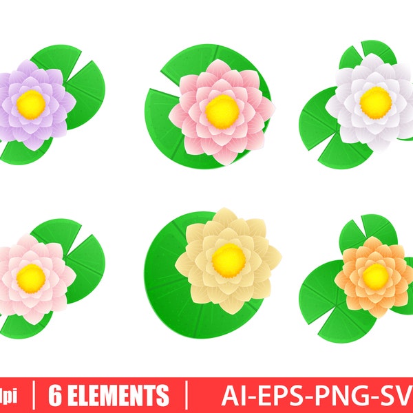 Water lily clipart vector design illustration. Water lily set. Vector Clipart Print