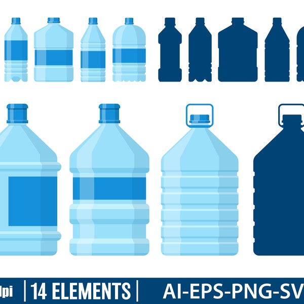 Water bottle clipart vector design illustration. Water bottle set. Vector Clipart Print