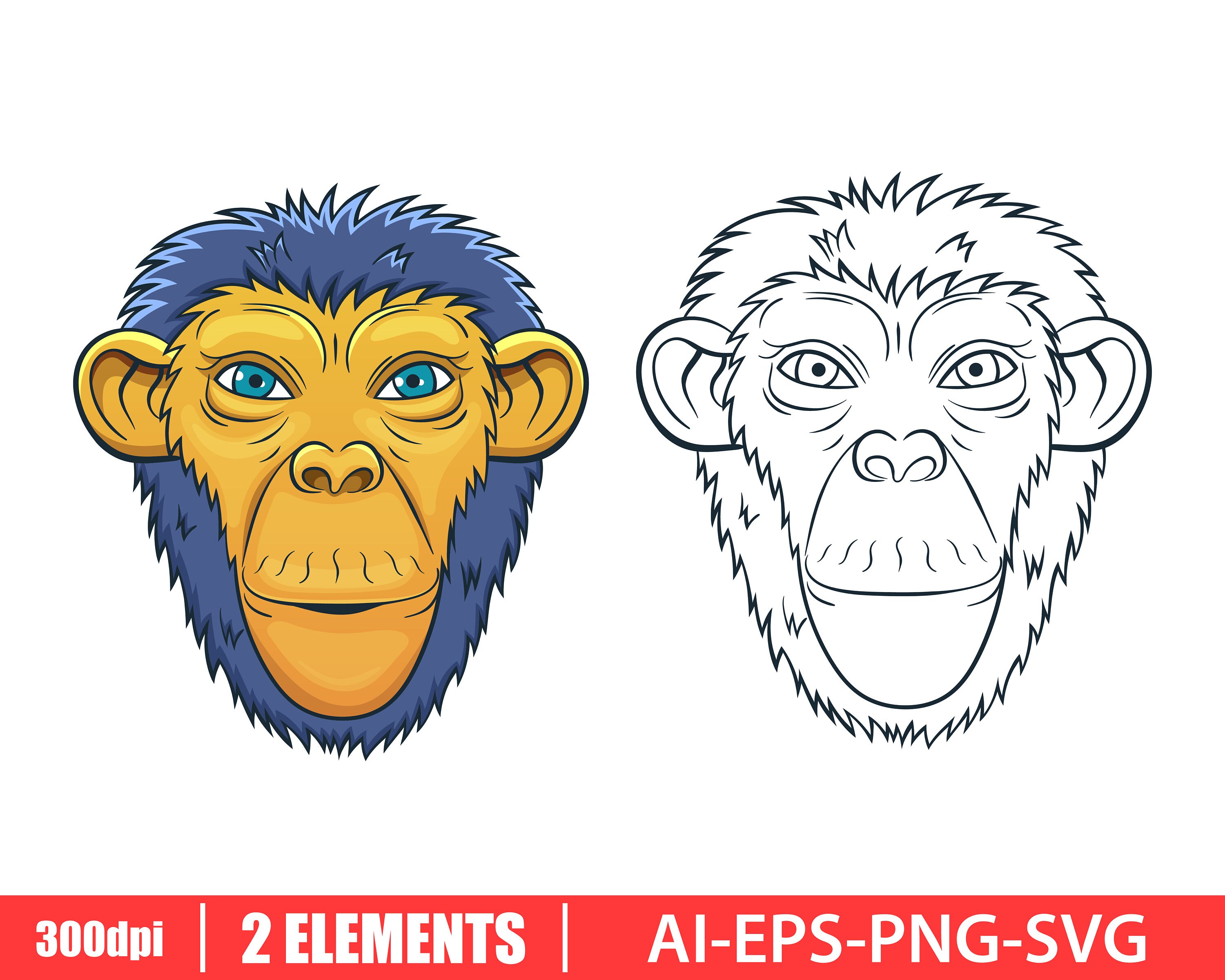 Monkey Clipart Vector Design Illustration. Monkey Set. Vector - Etsy
