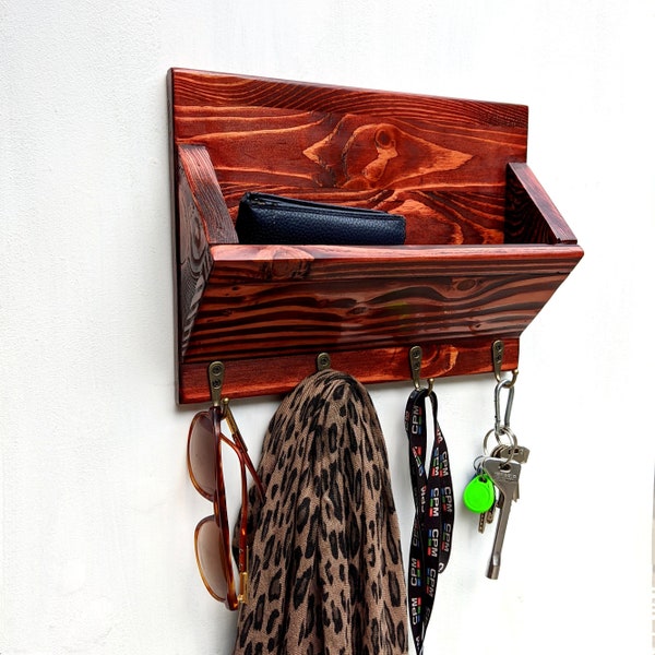 Rustic wall-mounted mail and key organizer, Boho mail and key holder from up cycled wood