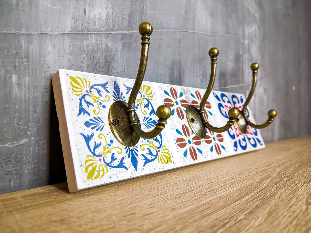 Wall Mounted Coat Rack, Wall Hanger With Spanish Tiles Decoupage ...