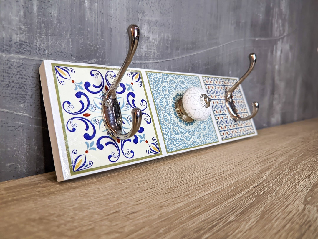 Wall Mounted Coat Rack, Vintage Wall Hanger With Spanish Tiles ...