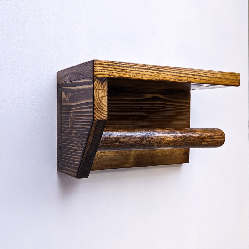 Wall Mounted Toilet Roll Holder With Shelf From Reclaimed Etsy