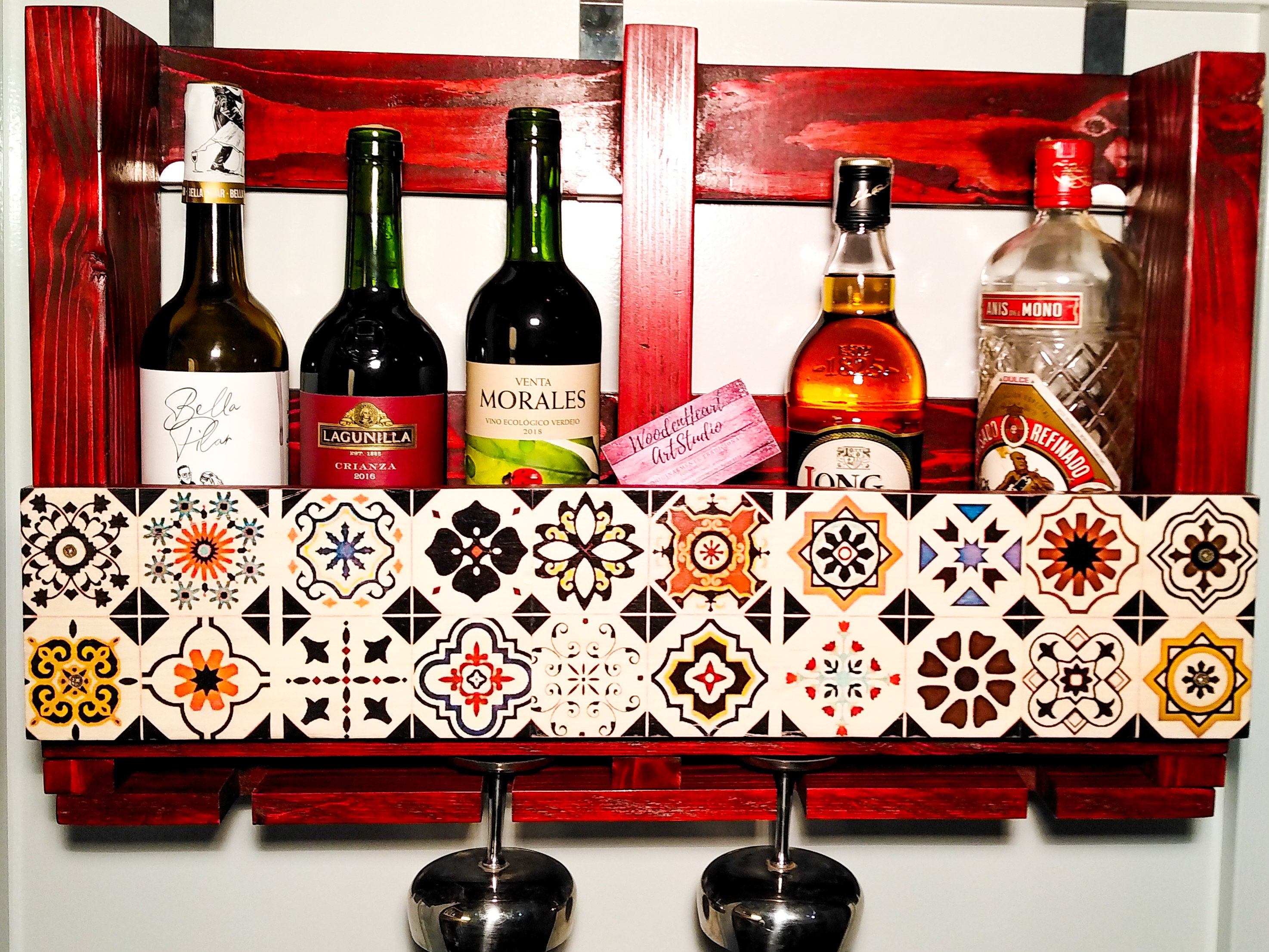 Wall mounted wine rack with Spanish tiles Decoupage From Etsy España