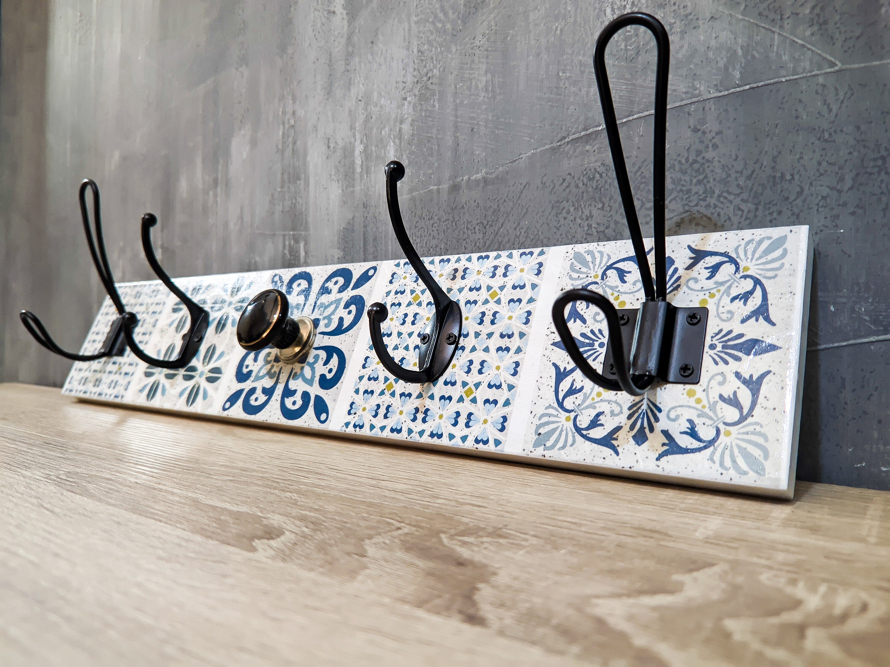 Wall Mounted Coat Rack, Wall Hanger With Spanish Tiles Decoupage ...