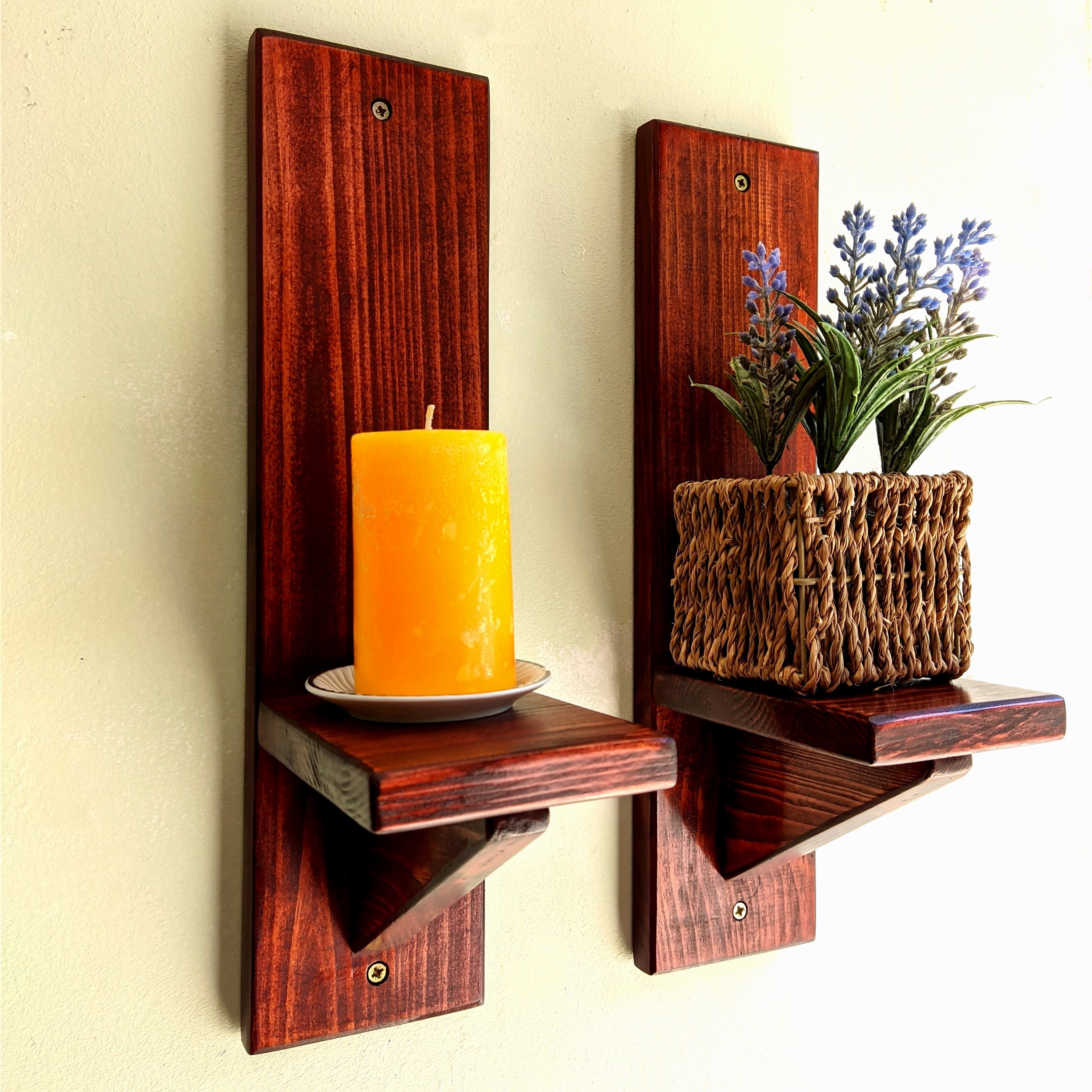 Set of Two Handmade Wooden Sconces Set of 2 Rustic Candle Etsy UK