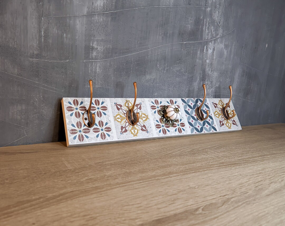 Wall Mounted Coat Rack, Wall Hanger With Spanish Tiles Decoupage ...