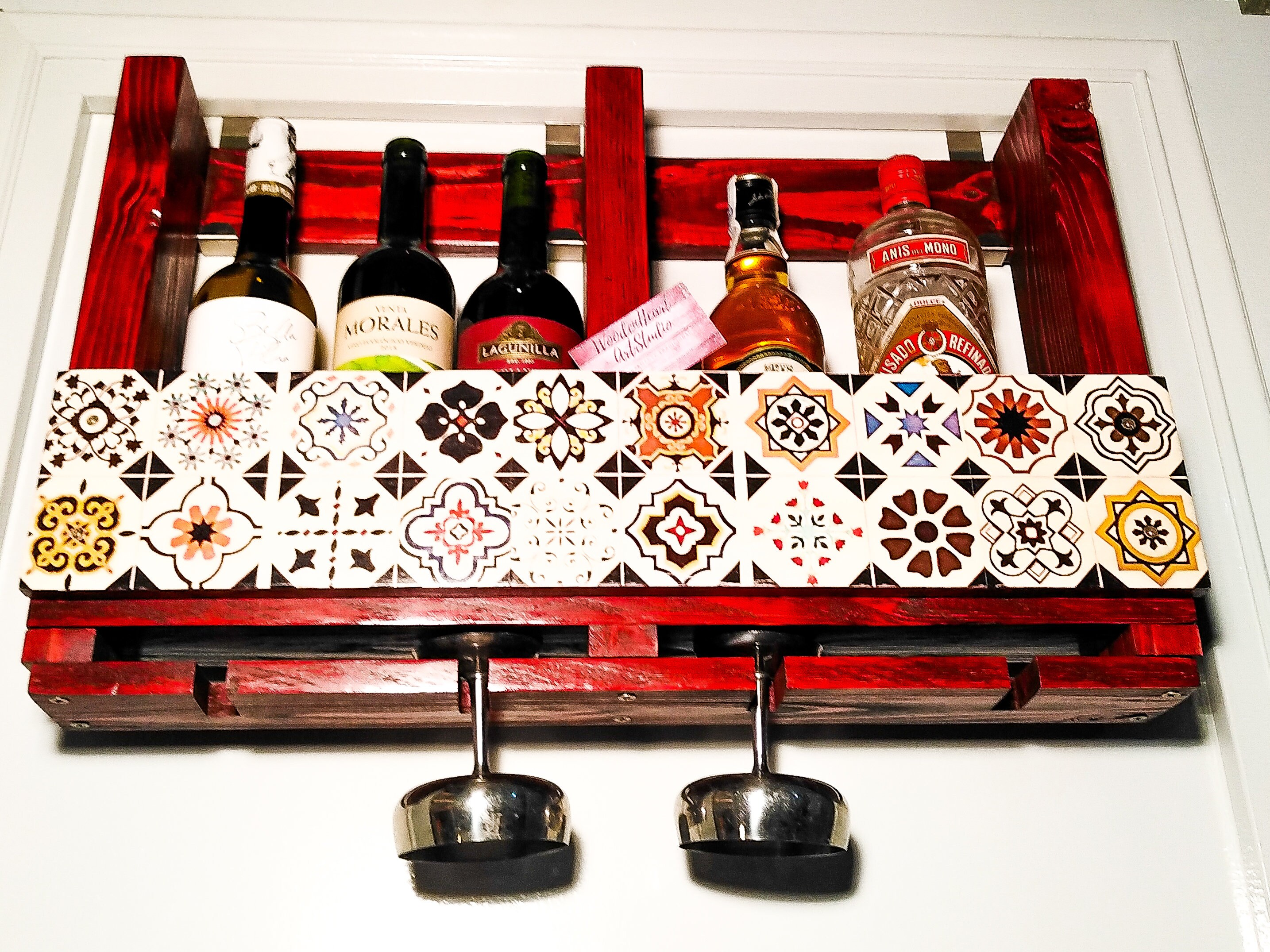 Wall mounted wine rack with Spanish tiles Decoupage From Etsy España
