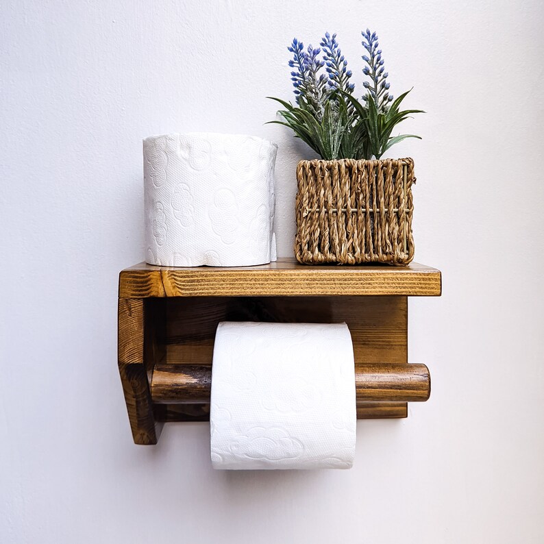 Wall Mounted Toilet Roll Holder With Shelf From Reclaimed Etsy