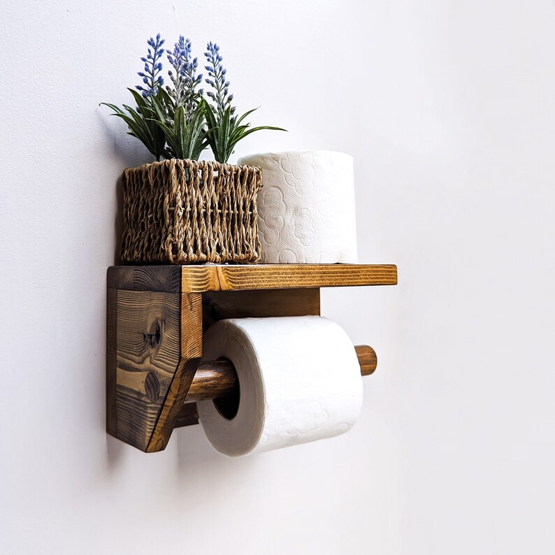 Wall Mounted Toilet Roll Holder With Shelf From Reclaimed Etsy