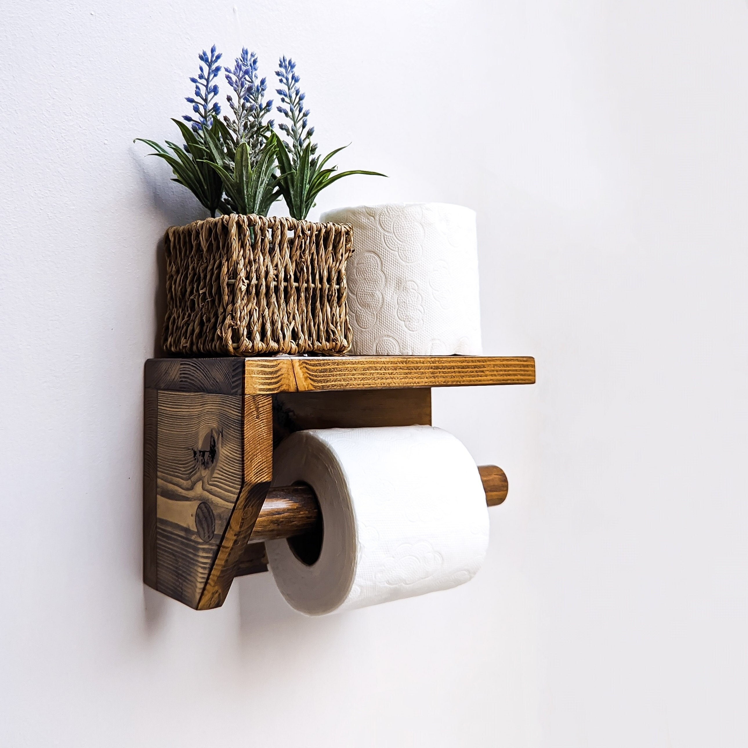 relé productos quimicos abuela Wall Mounted Toilet Roll Holder With Shelf From Reclaimed - Etsy Israel