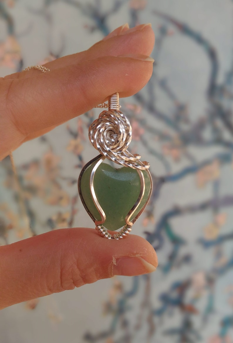 Wire Wrapped jewelry Wire wrapp Necklace Silver plated Copper Crystal Gemstone Necklace Green Aventurine wire wrap pendant Silver Chain
