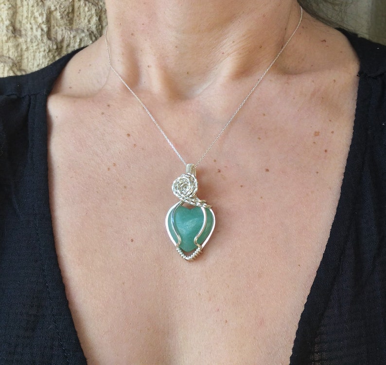 Wire Wrapped jewelry Wire wrapp Necklace Silver plated Copper Crystal Gemstone Necklace Green Aventurine wire wrap pendant Silver Chain