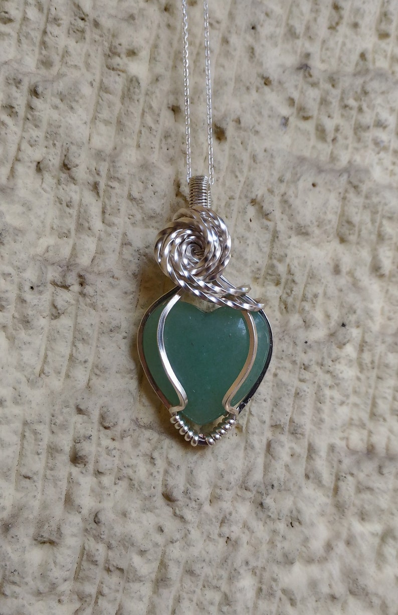 Wire Wrapped jewelry Wire wrapp Necklace Silver plated Copper Crystal Gemstone Necklace Green Aventurine wire wrap pendant Silver Chain