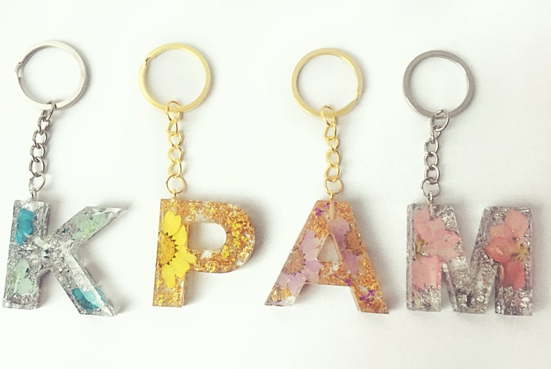 Flower Resin Letter Initial Keyring Etsy UK