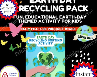 Actividad de reciclaje para el Día de la Tierra / Manualidad educativa imprimible para niños / Divertido juego de aprendizaje ecológico / Preescolar y jardín de infancia