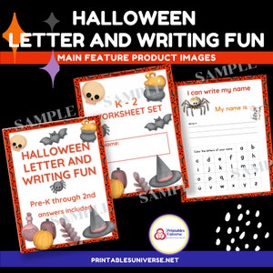 Diversión con letras y escritura en Halloween: PreK-2.º, reconocimiento del alfabeto, reconocimiento de letras, rastreo de letras y palabras, ortografía, combinación, color