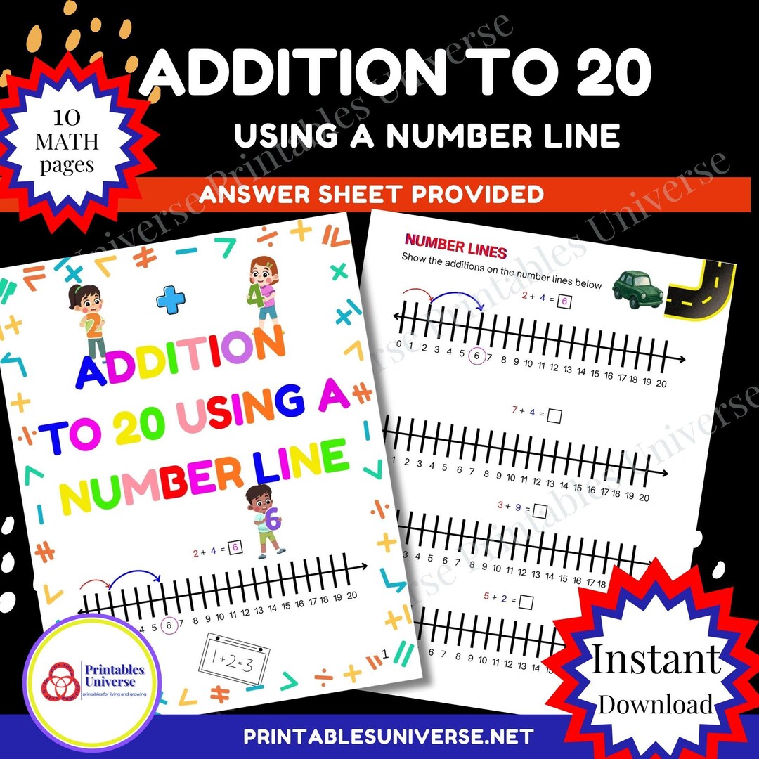 Addition to 20 Number Line Worksheets With Car Theme for Kindergarten ...