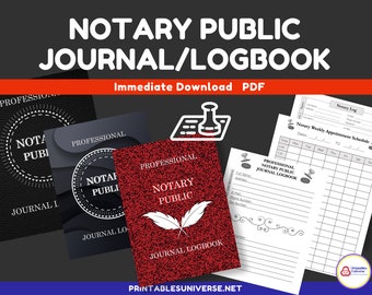 Professional Notary Public Journal Logbook for detailed recording of notarial acts, printable, downloadable