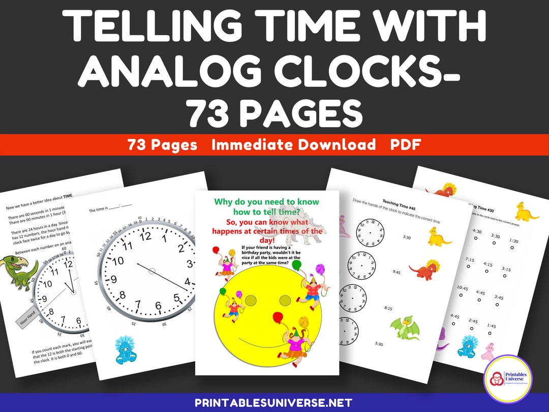 Telling Time Using Analog Clock Face Printable Instructional Etsy