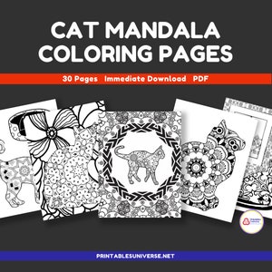 Cat Mandala Coloring Book: Patterned, Creative Cat Silhouette Designs for Adults to Color; printable, instant download