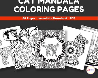 Cat Mandala Coloring Book: Patterned, Creative Cat Silhouette Designs for Adults to Color; printable, instant download
