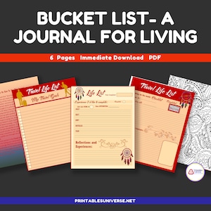 Bucket (Life) List pour une vie bien vécue pages de journalisation pour les objectifs de vie et les objectifs de voyage