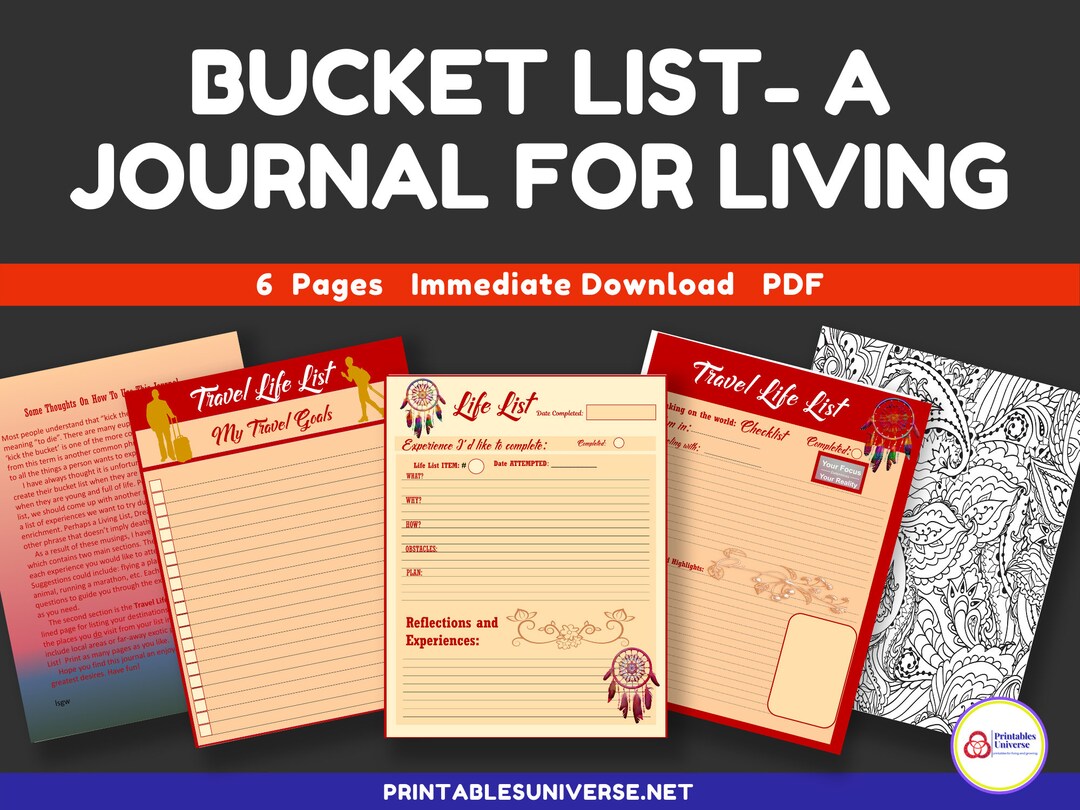 Bucket life List for a Life Well Lived Journaling Pages for Etsy