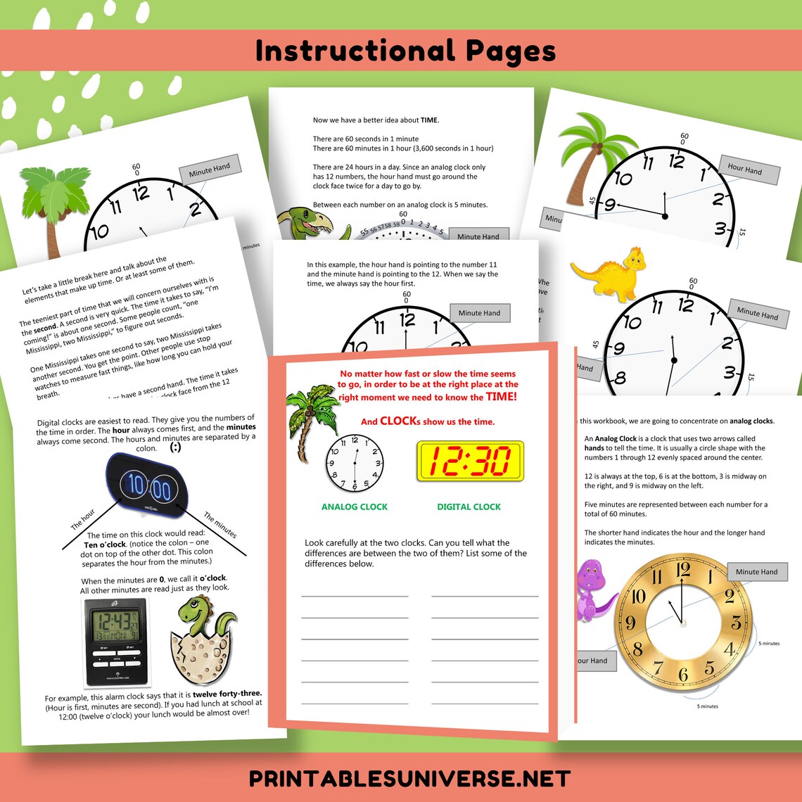 Telling Time Using Analog Clock Face Printable Instructional Etsy
