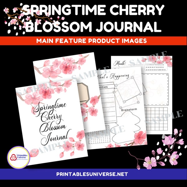 Springtime Cherry Blossom Journal two-page spread letter-size PDF