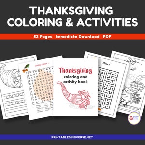 Thanksgiving coloring and activities/for kids ages 4-8/Variety of kids&#39; activities to encourage engagement and learning/instant download