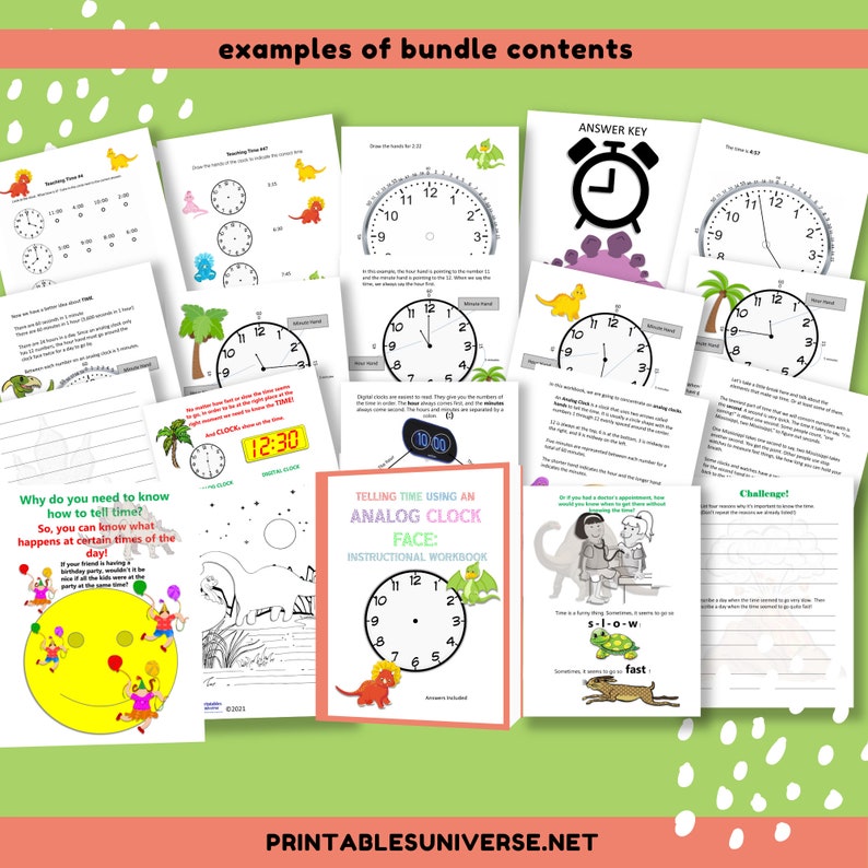 Telling Time Using Analog Clock Face Printable Instructional Etsy