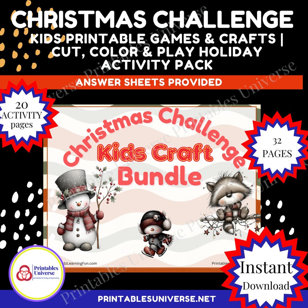 CHRISTMAS CHALLENGE Kids Printable Games & Crafts - Cut, Color and Play ...