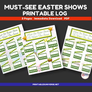 Must-see Easter Shows to Watch This Season Log Book, Easter-decorated pages, printable, downloadable, Easter themed graphics, Letter sized