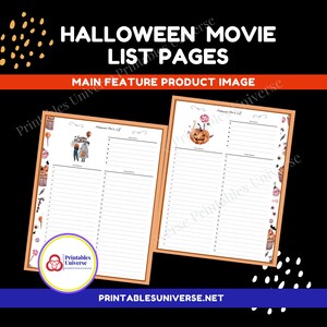 Halloween Movie List planner pages, printable, instant download, letter-size PDF