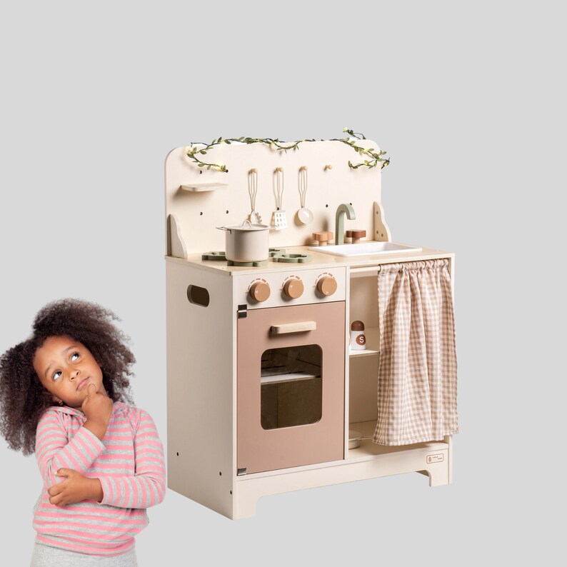 Wood Kids Pretend Kitchen Play Set, Gifts for 2 & 3 Year Old Girl Boy