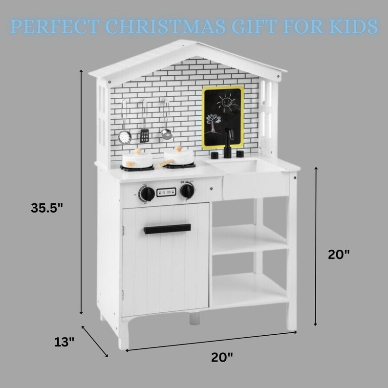 Kids Pretend Play Kitchen, Wood Farmhouse Kitchen Playstand With