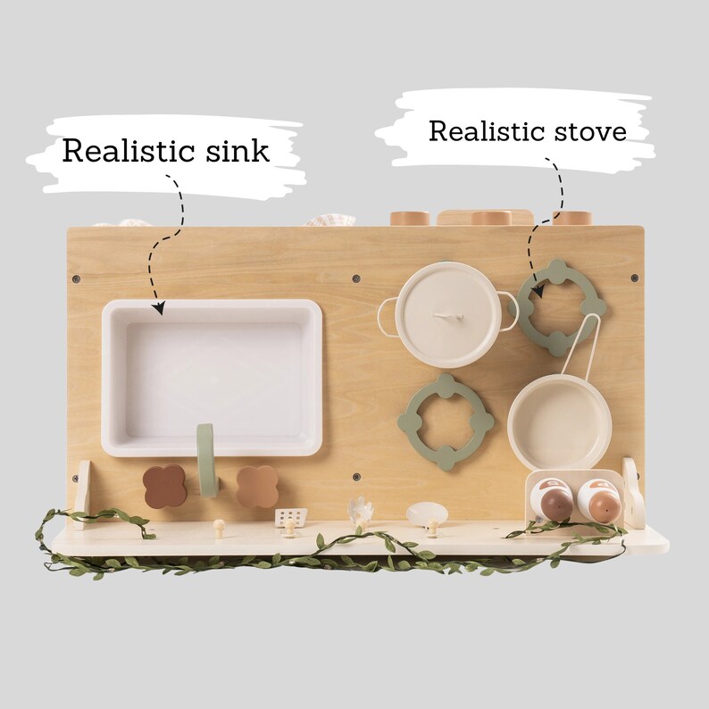 Wood Kids Pretend Kitchen Play Set, Gifts for 2 & 3 Year Old Girl Boy