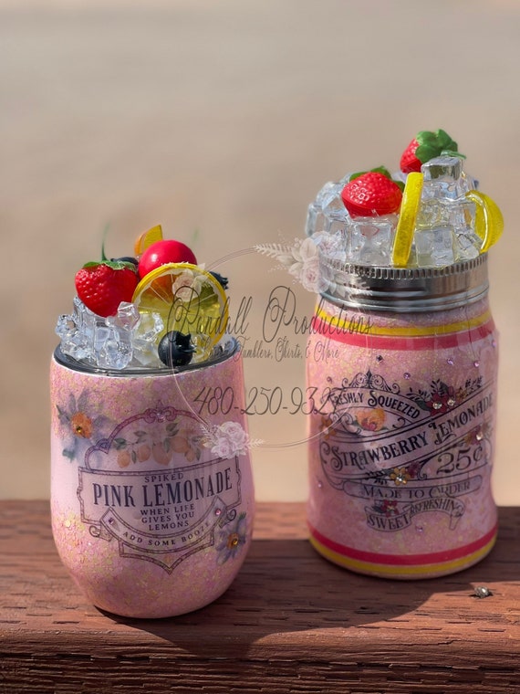 Strawberry pink Lemonade Wine Glass or Mason Jar Stainless Etsy