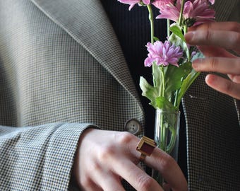 Arania Ring. Hand painted cardboard ring and brass tubes. Laser cut ring.
