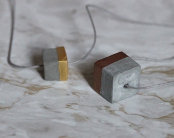 Piroletta necklace in CEMENT. Hand painted, gold, copper, green, pink. Adjustable necklace.