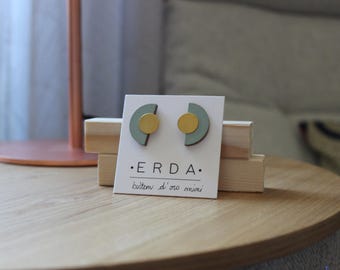 Mini Gold Button Earrings. Hand-painted cardboard stud earrings. Laser-cut earrings.