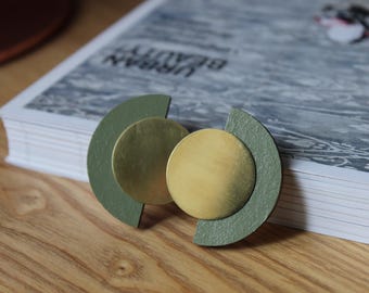 Botton D'Oro Earrings. Hand-painted cardboard stud earrings. Laser-cut earrings.
