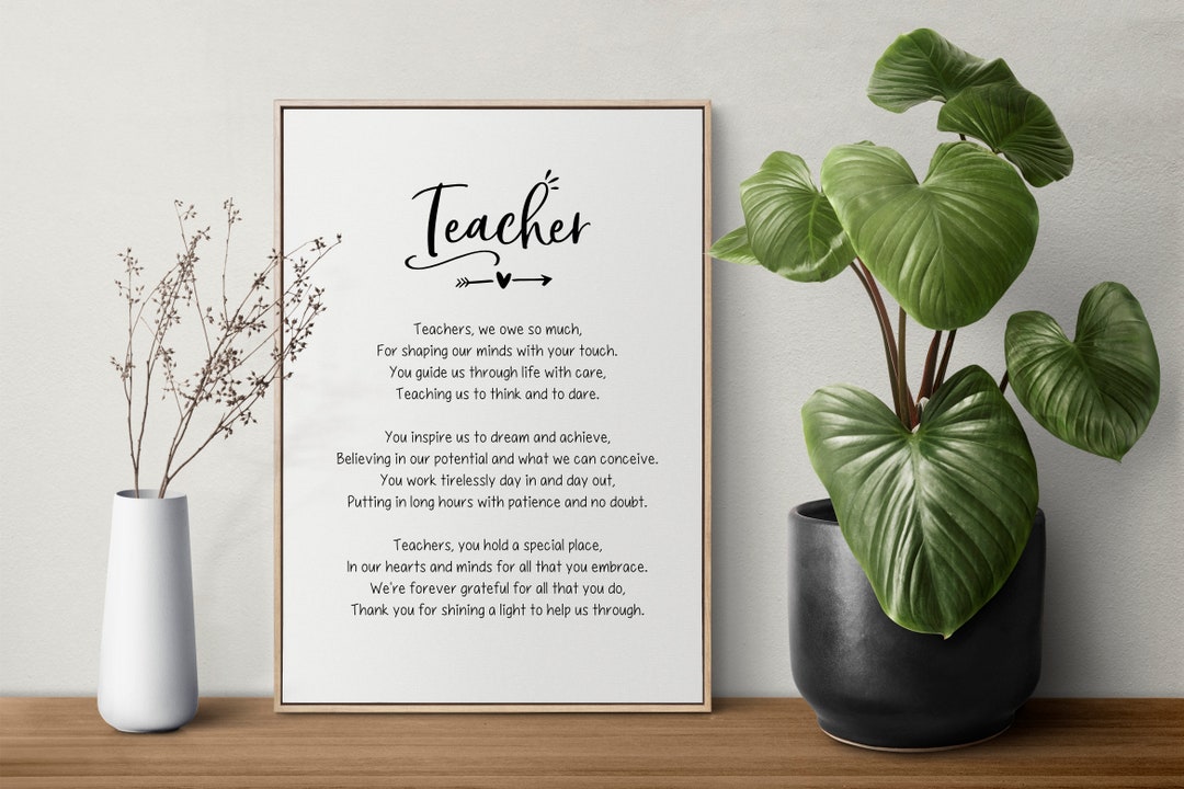 DIGITAL PRINT Poem for Teachers, Appreciation, Teachers Gift, Heartfelt ...