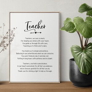 DIGITAL PRINT Poem for Teachers, Appreciation, Teachers Gift, Heartfelt Poem, Thoughtful Gift ...