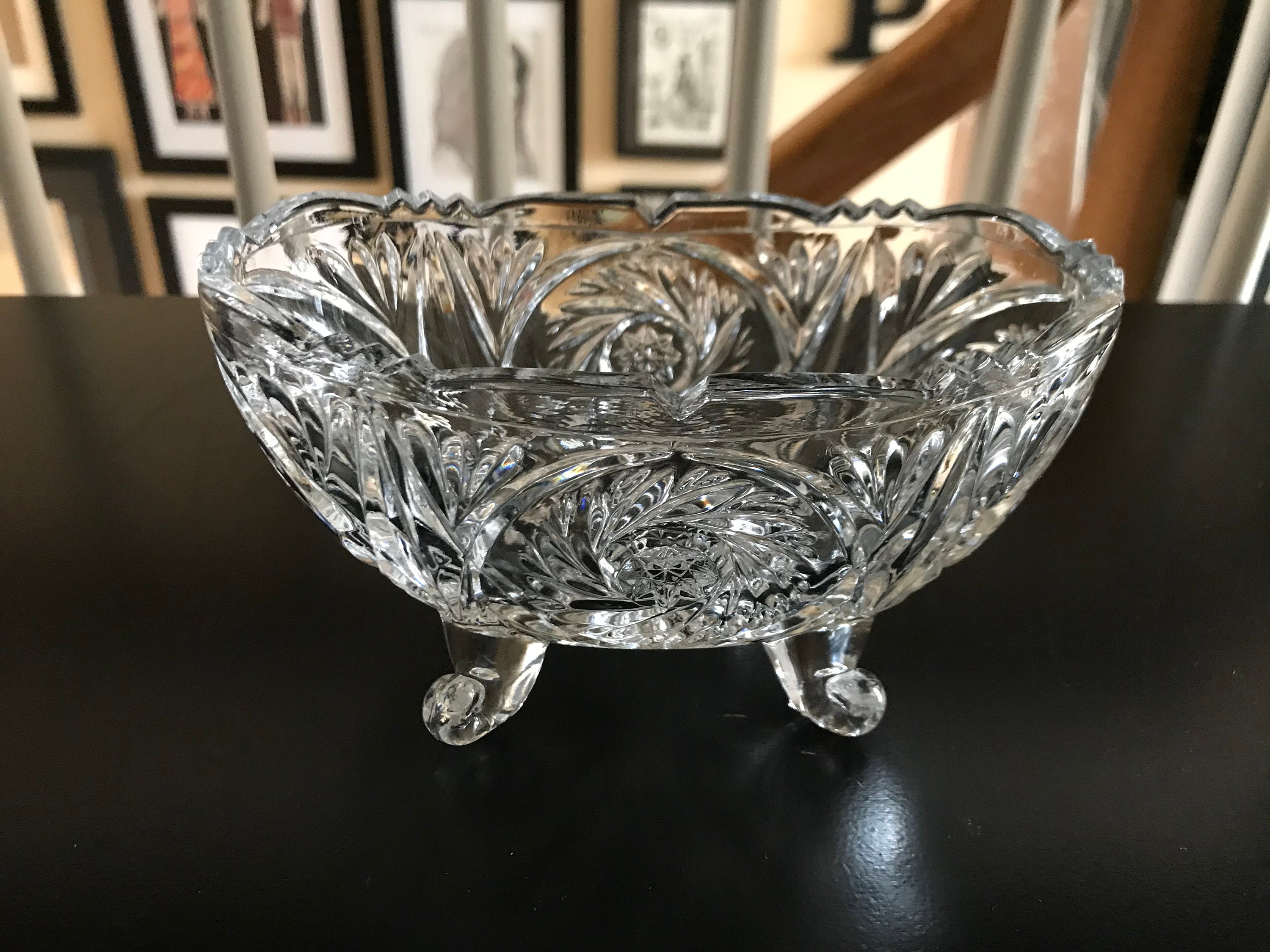 Brilliant Cut Crystal Oval 4 footed Trinket/ Candy Dish Etsy