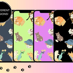 Digital Cat Phone Wallpaper, Phone Wallpaper Bundle, Cat Shenanigans Wallpaper, Phone Wallpaper for Cat Lovers, Cute Cat Wallpaper PNG